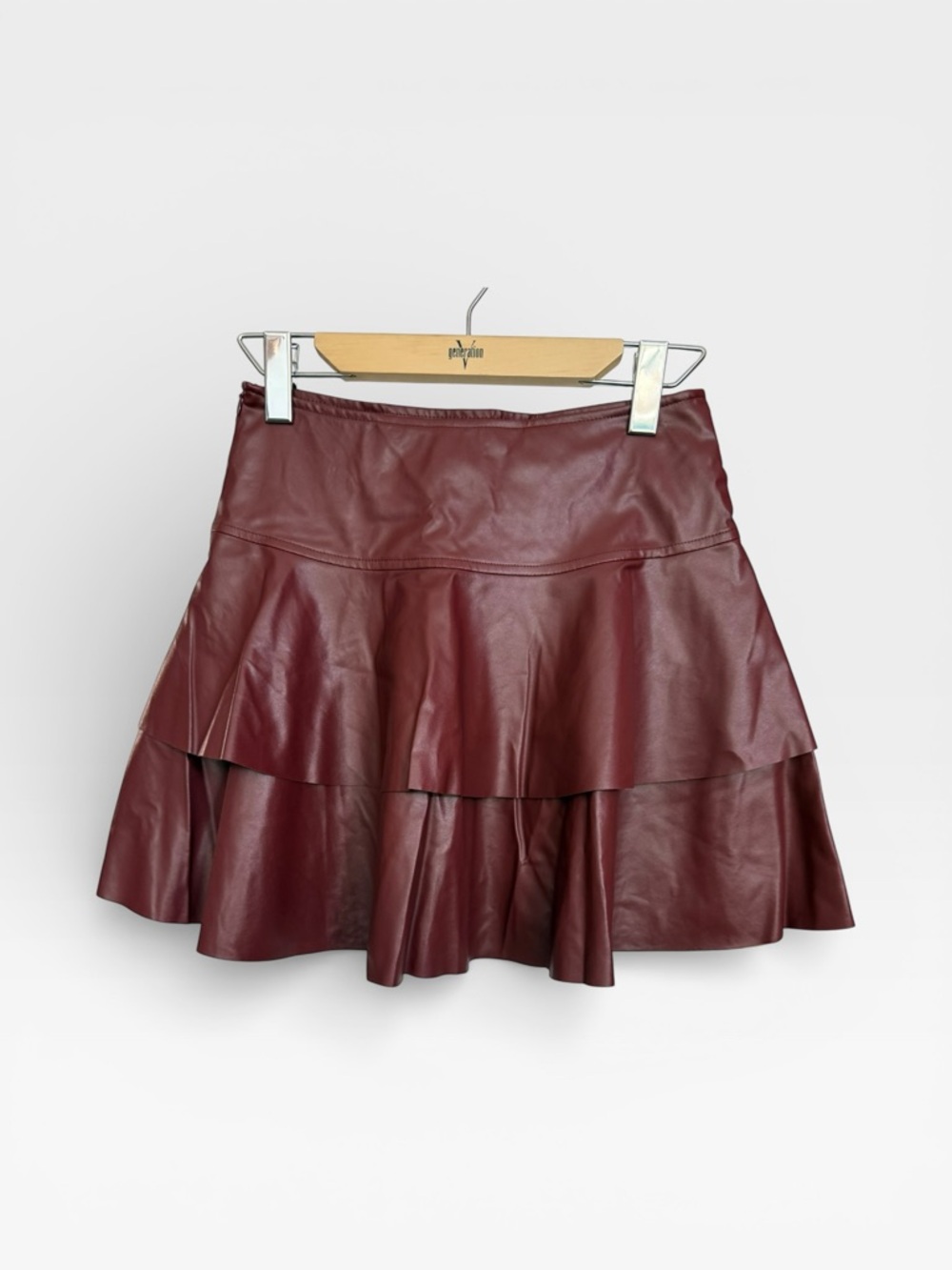 Commense Burgundy Tiered Faux Leather Mini Skirt - Picture 3 of 8